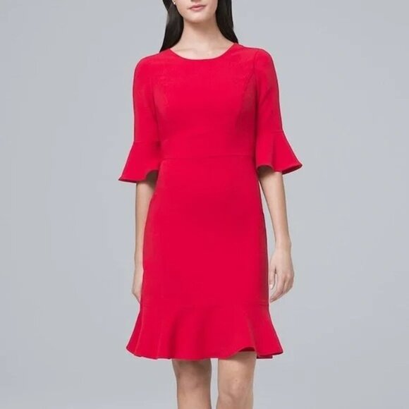 White House Black Market Dresses & Skirts - 2/$30 WHBM Three Quarter Flare Sleeve Aline Dress Roman Red 4 #9990